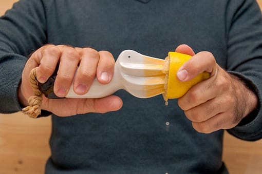 Expri is a pelican-shaped porcelain hand squeezer